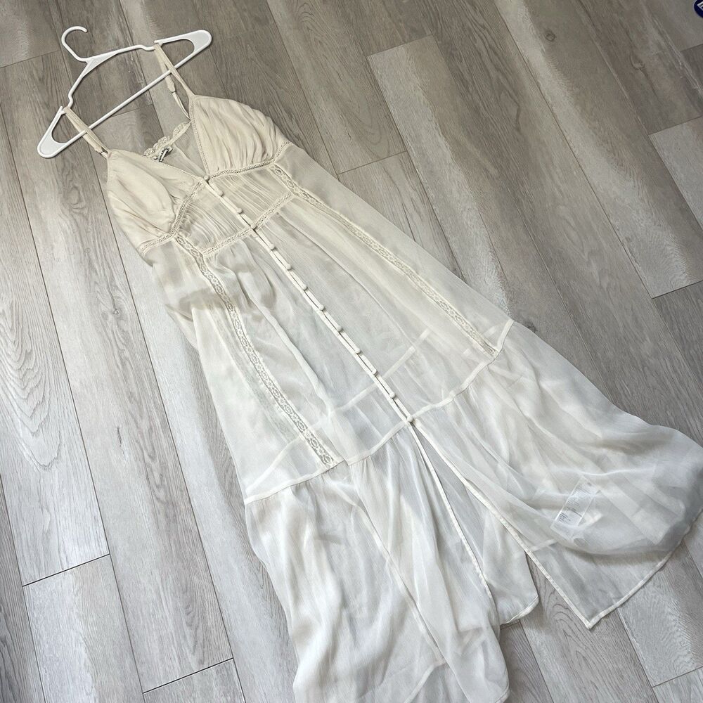 Abercrombie & Fitch Dress sheer chiffon midi womens Cream (large) boho feminine